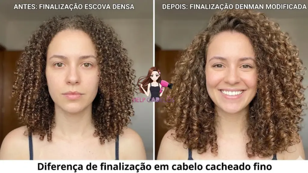 Diferença de finalização em cabelo cacheado fino